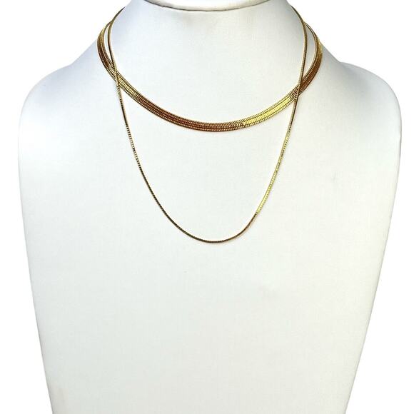 Monet Necklaces Lot 2 Gold Tone Shiny Flat Chains 16 And 20 Inch Signed - Picture 2 of 11